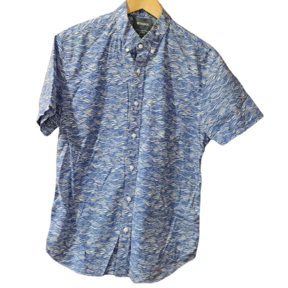 Bonobos Blue Wave Print Short Sleeve Button-Down Shirt